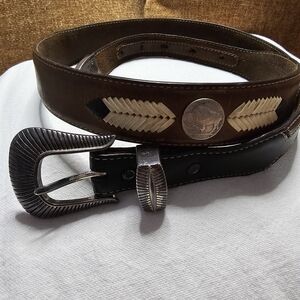 Brown Leather Belt with Silver Buckle